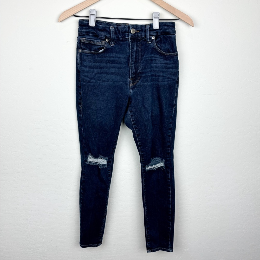 Good American always fits 6-12 distressed knees dark denim skinny jeans